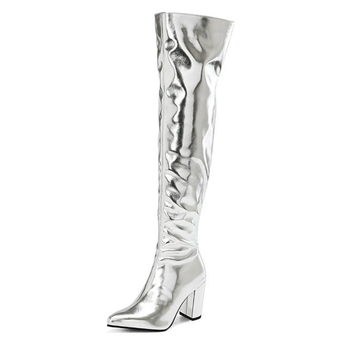 2024 Stivali alti da donna sopra il ginocchio Stivali tacco alto argento oro Donna Autunno Inverno Stivali elasticizzati con pun