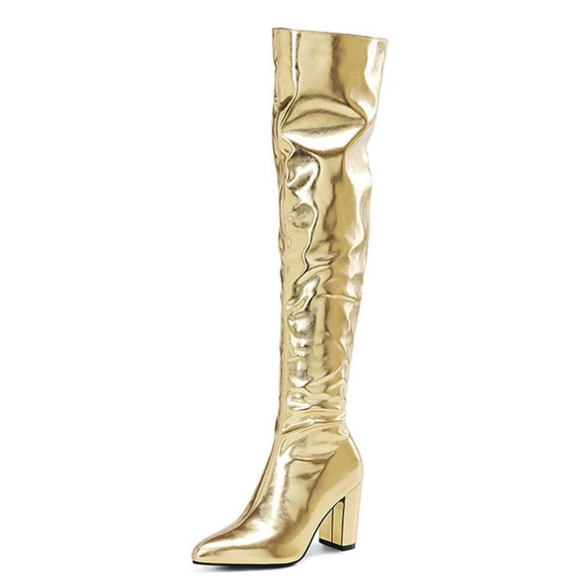 2024 Stivali alti da donna sopra il ginocchio Stivali tacco alto argento oro Donna Autunno Inverno Stivali elasticizzati con pun