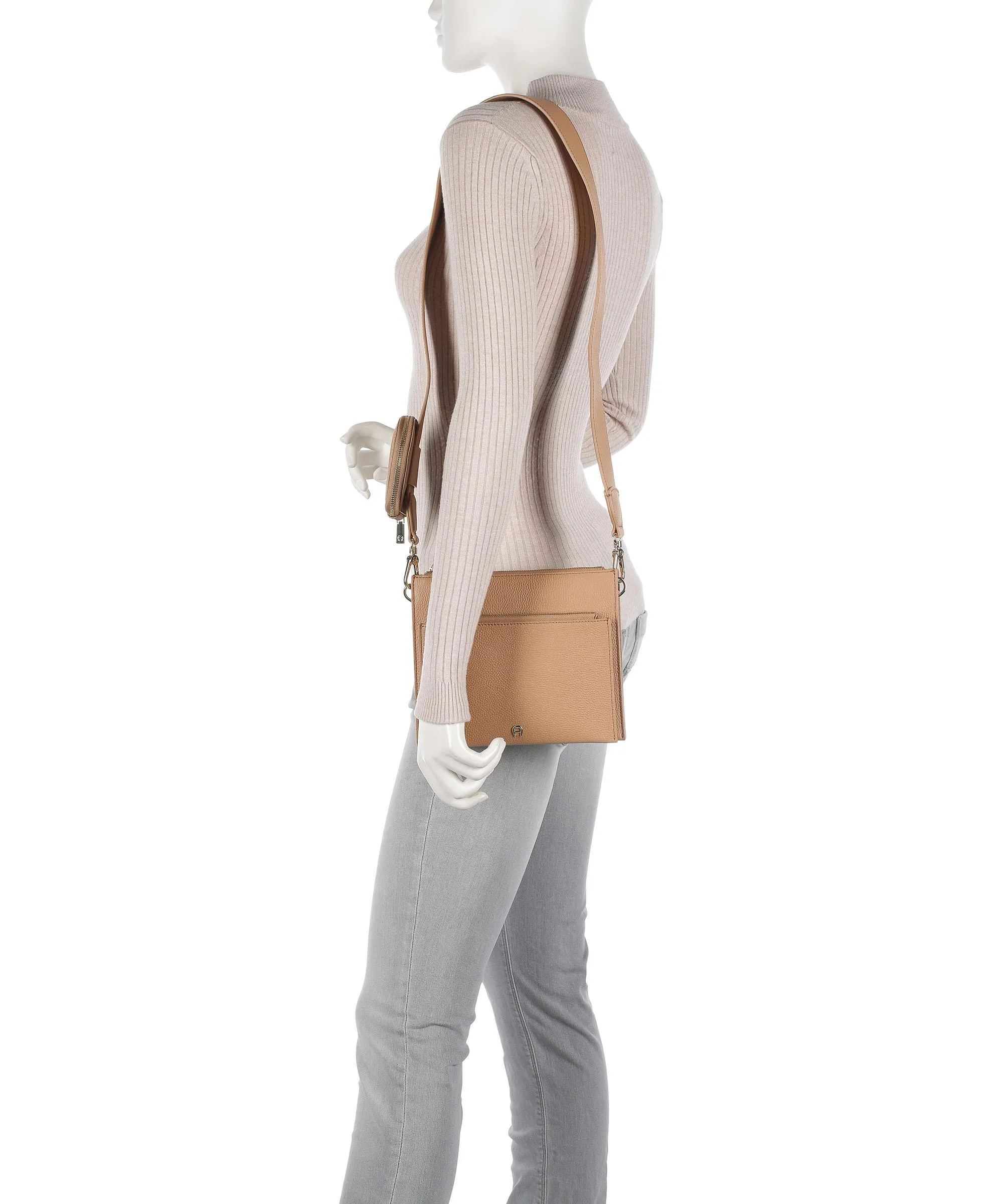  Aigner Isa S Borsa a spalla pelle di vacchetta grana marrone chiaro  