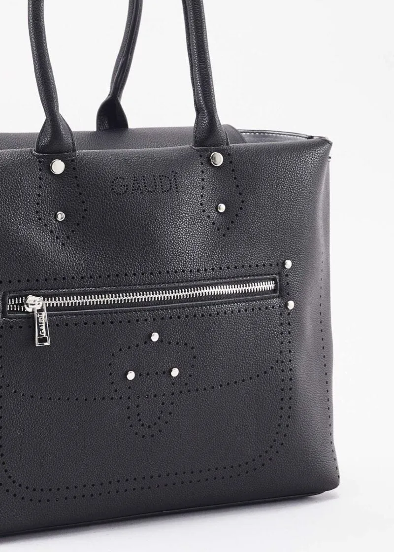 Borsa top handle con decorazioni laser