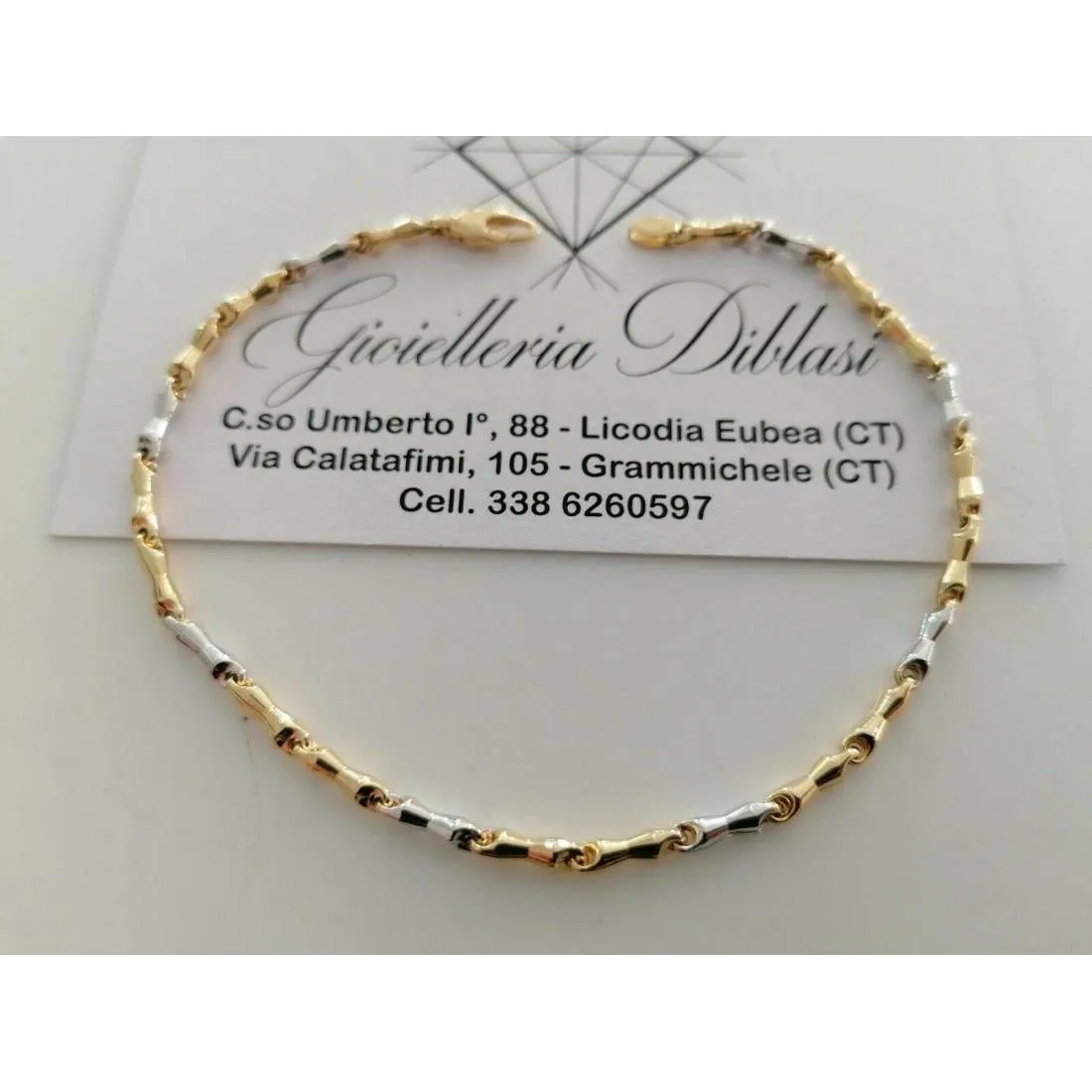 BRACCIALE ORO Bicolore GIALLO BIANCO 18 Kt 750% Uomo Donna Unisex Maglia CATENA