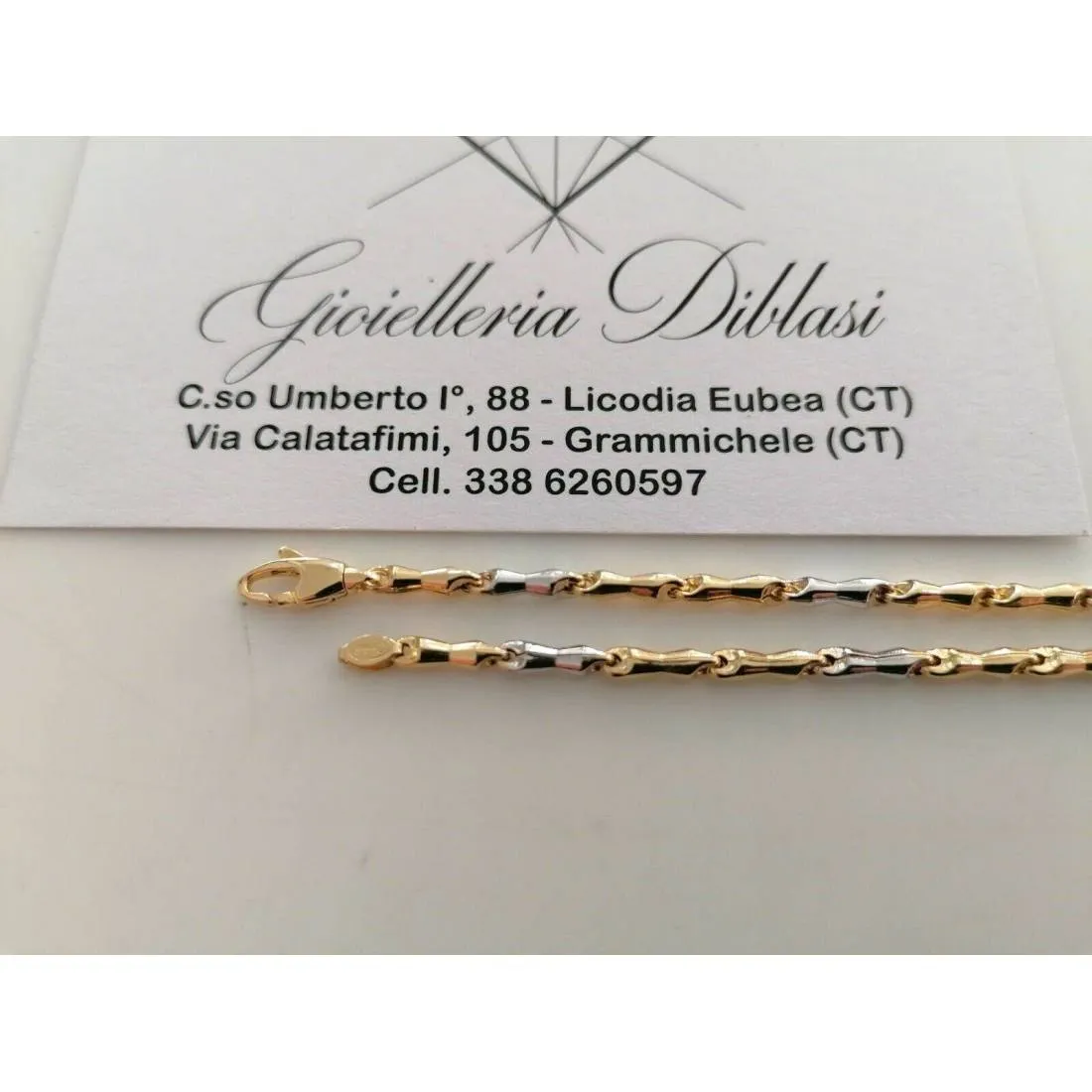 BRACCIALE ORO Bicolore GIALLO BIANCO 18 Kt 750% Uomo Donna Unisex Maglia CATENA