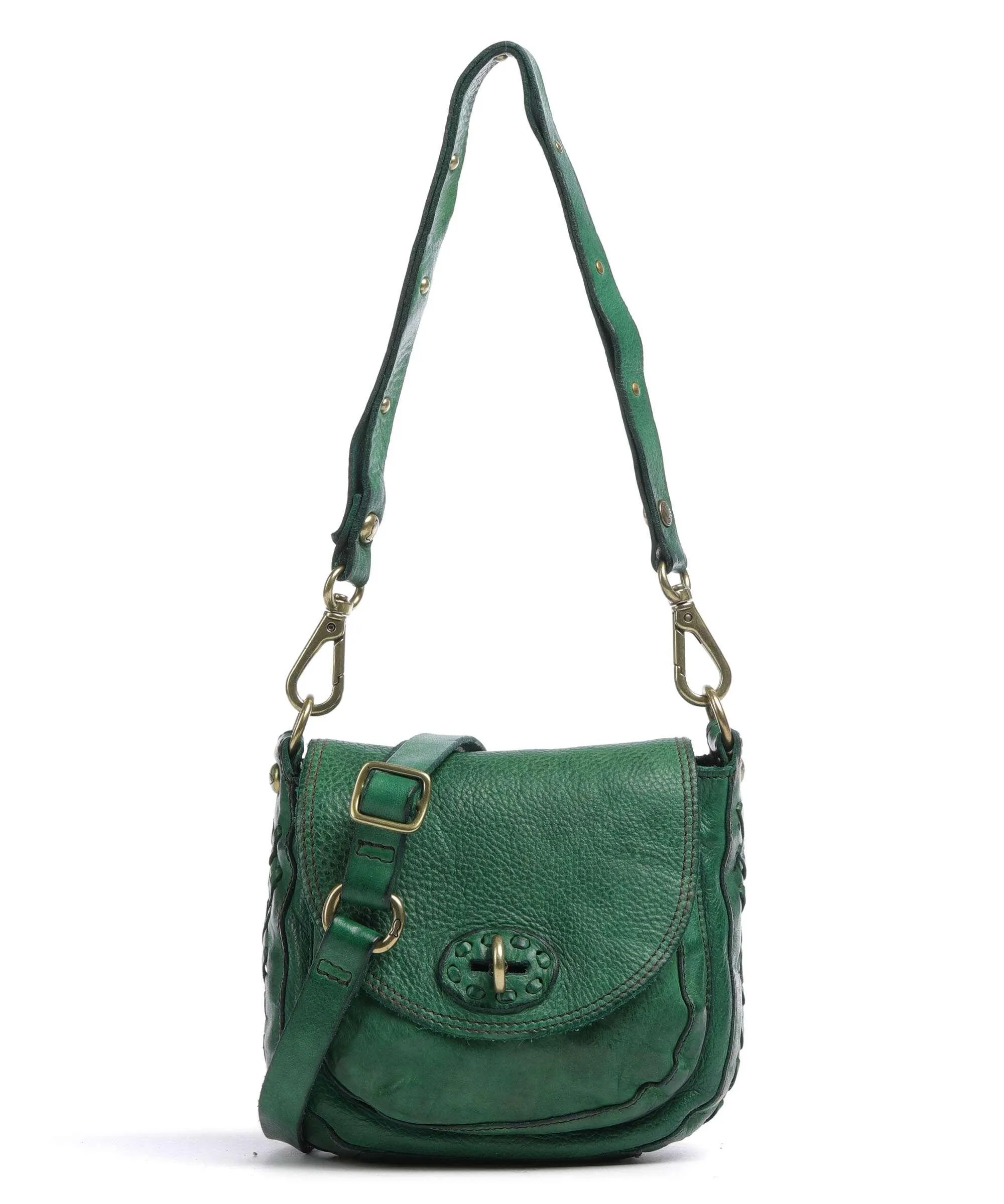  Campomaggi Borsa a spalla pelle di vacchetta finemente grana verde  