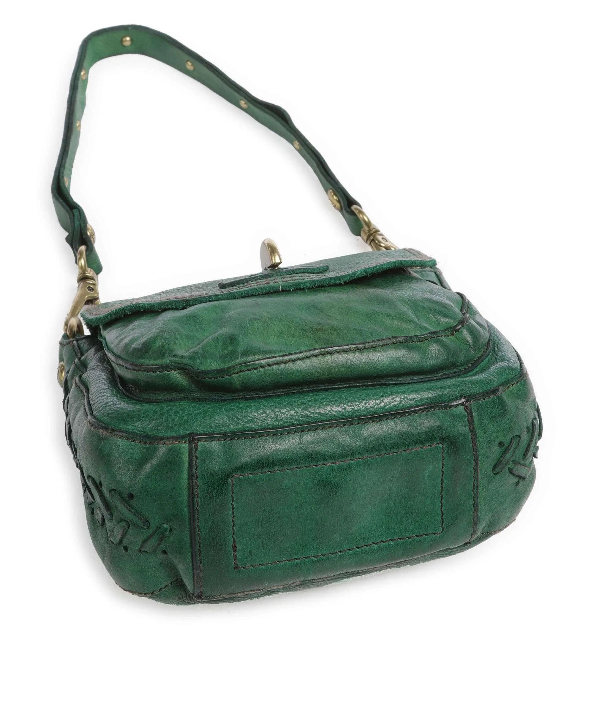 Campomaggi Borsa a spalla pelle di vacchetta finemente grana verde  