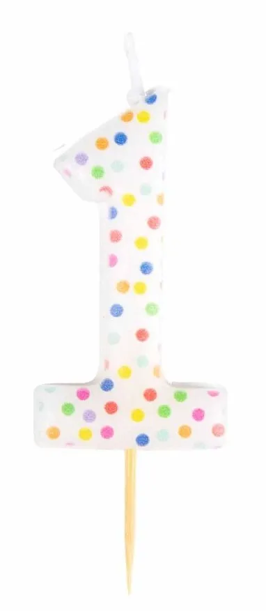 Candela per torta a pois colorati numero 1 6cm