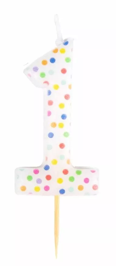 Candela per torta a pois colorati numero 1 6cm