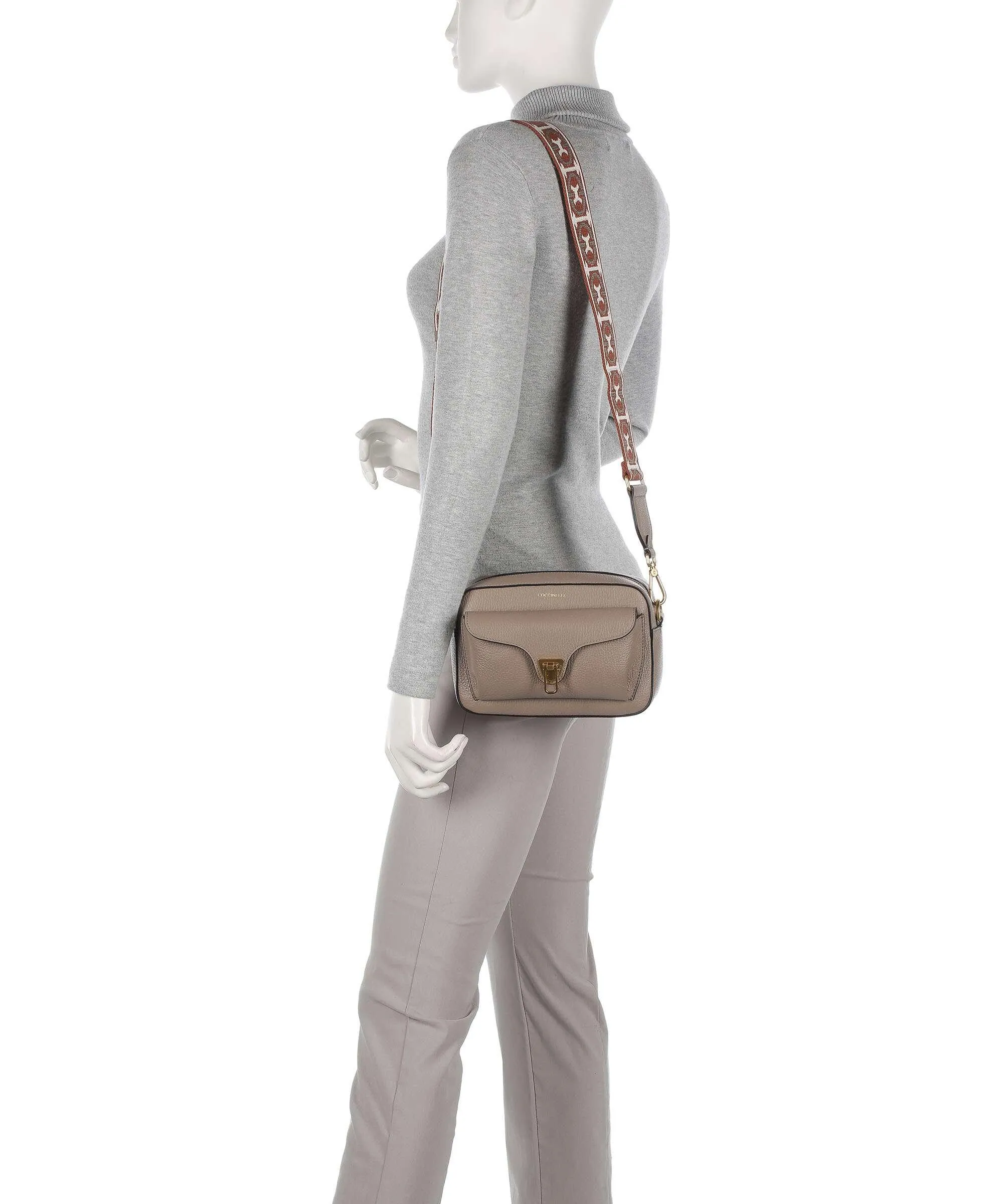  Coccinelle Beat Soft Ribbon Borsa a tracolla pelle granulata taupe  