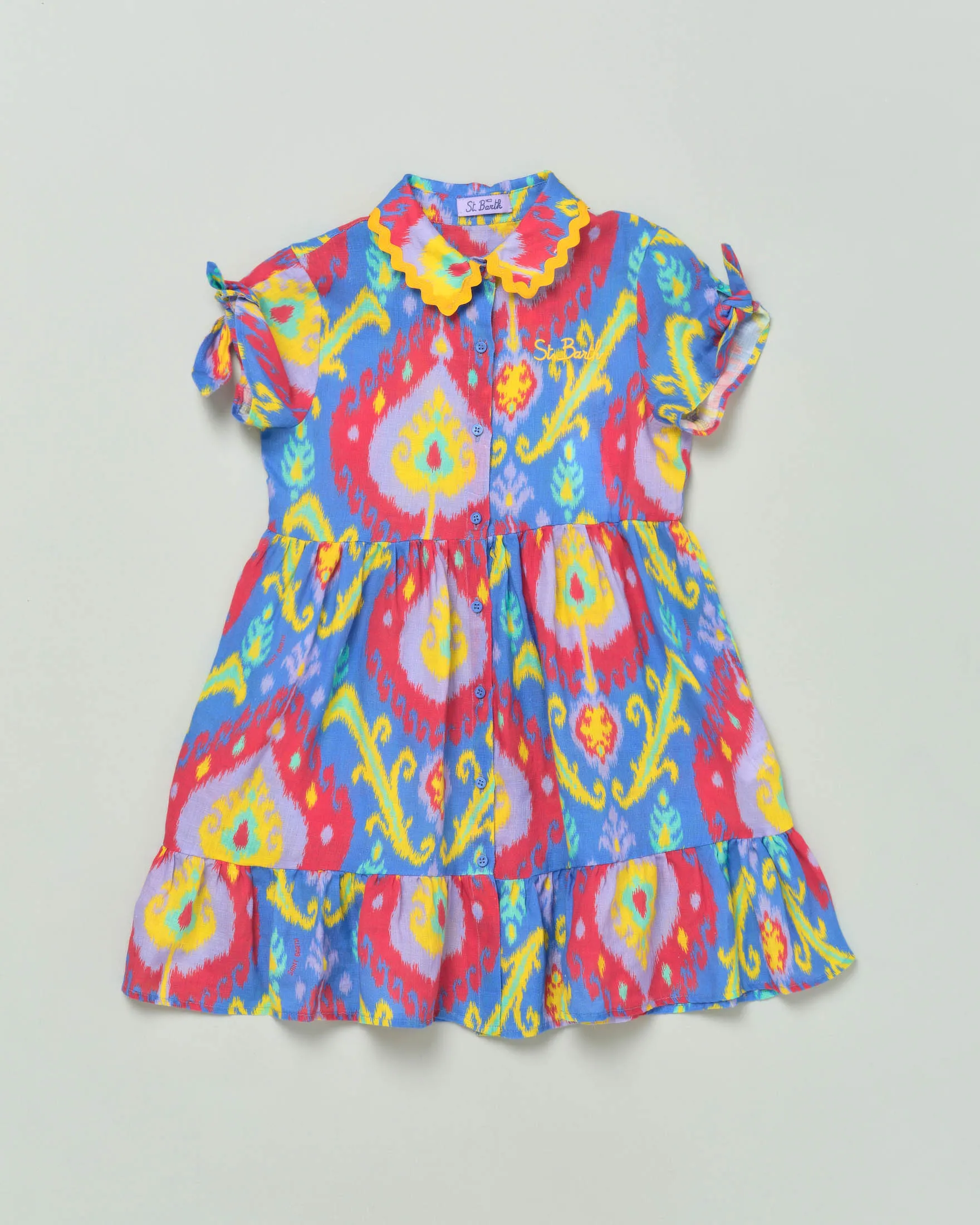Copricostume chemisier in lino a mezza manica con motivo etnico multicolor  4-10 anni