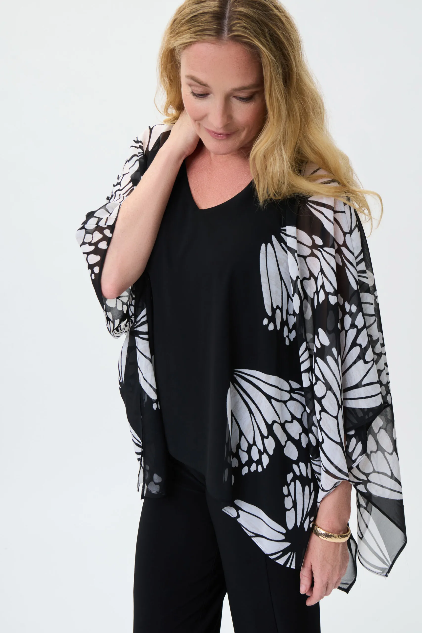 JOSEPH RIBKOFF Blusa donna 231163 Butterfly Print Chiffon Poncho