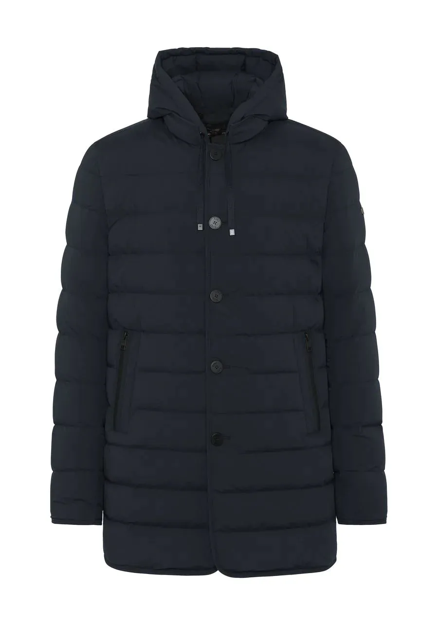 Long down jacket in Duno technical fabric / Blue