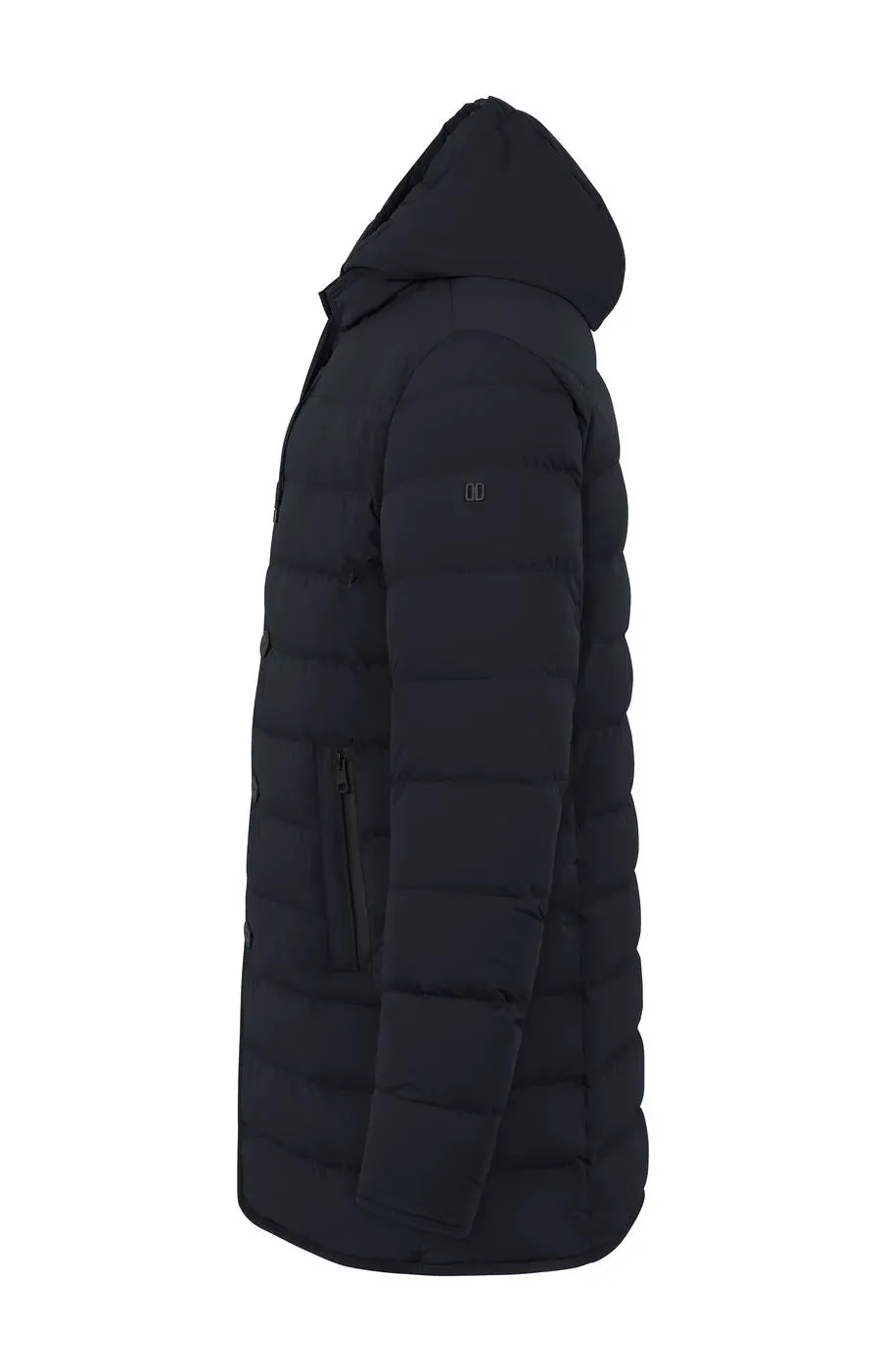 Long down jacket in Duno technical fabric / Blue
