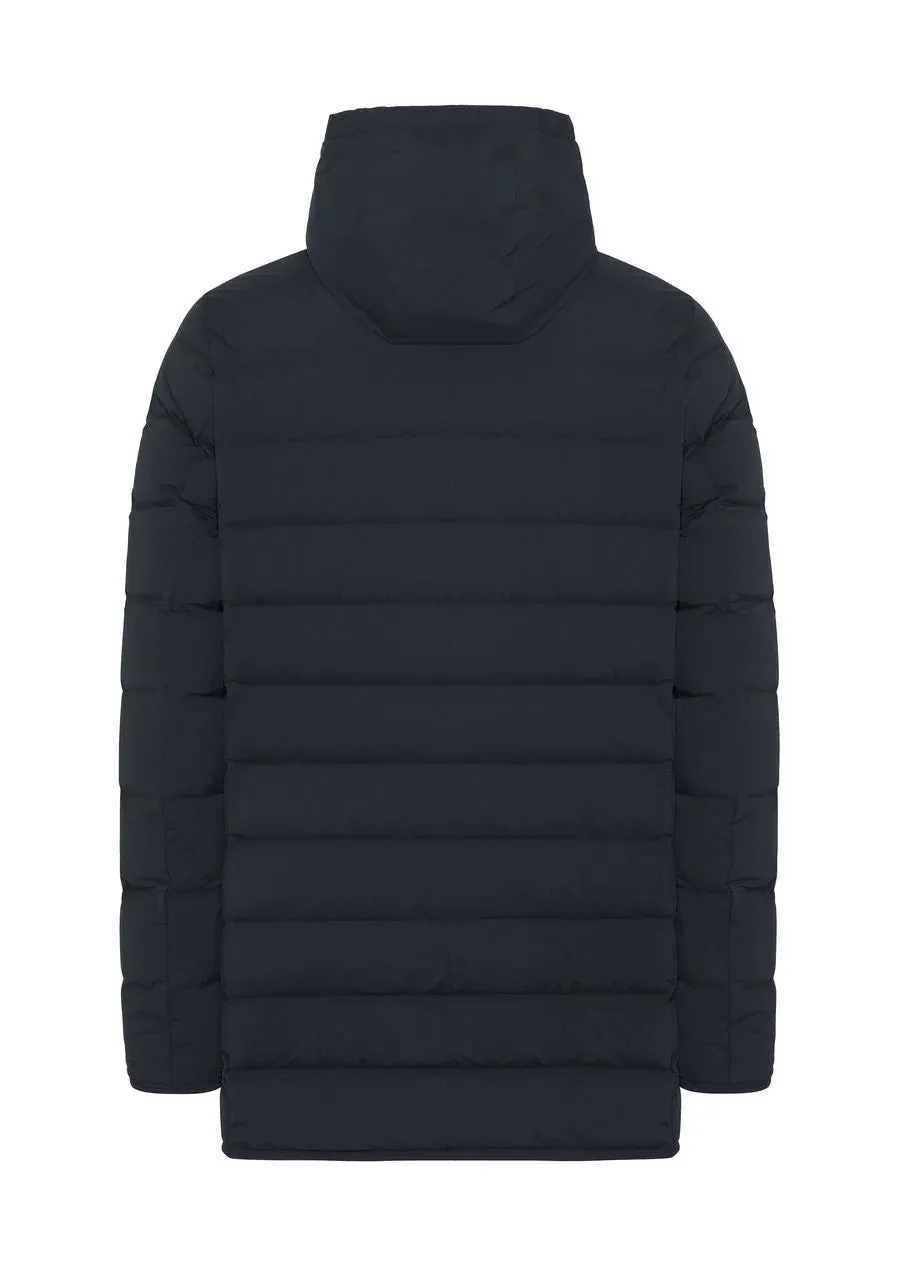 Long down jacket in Duno technical fabric / Blue