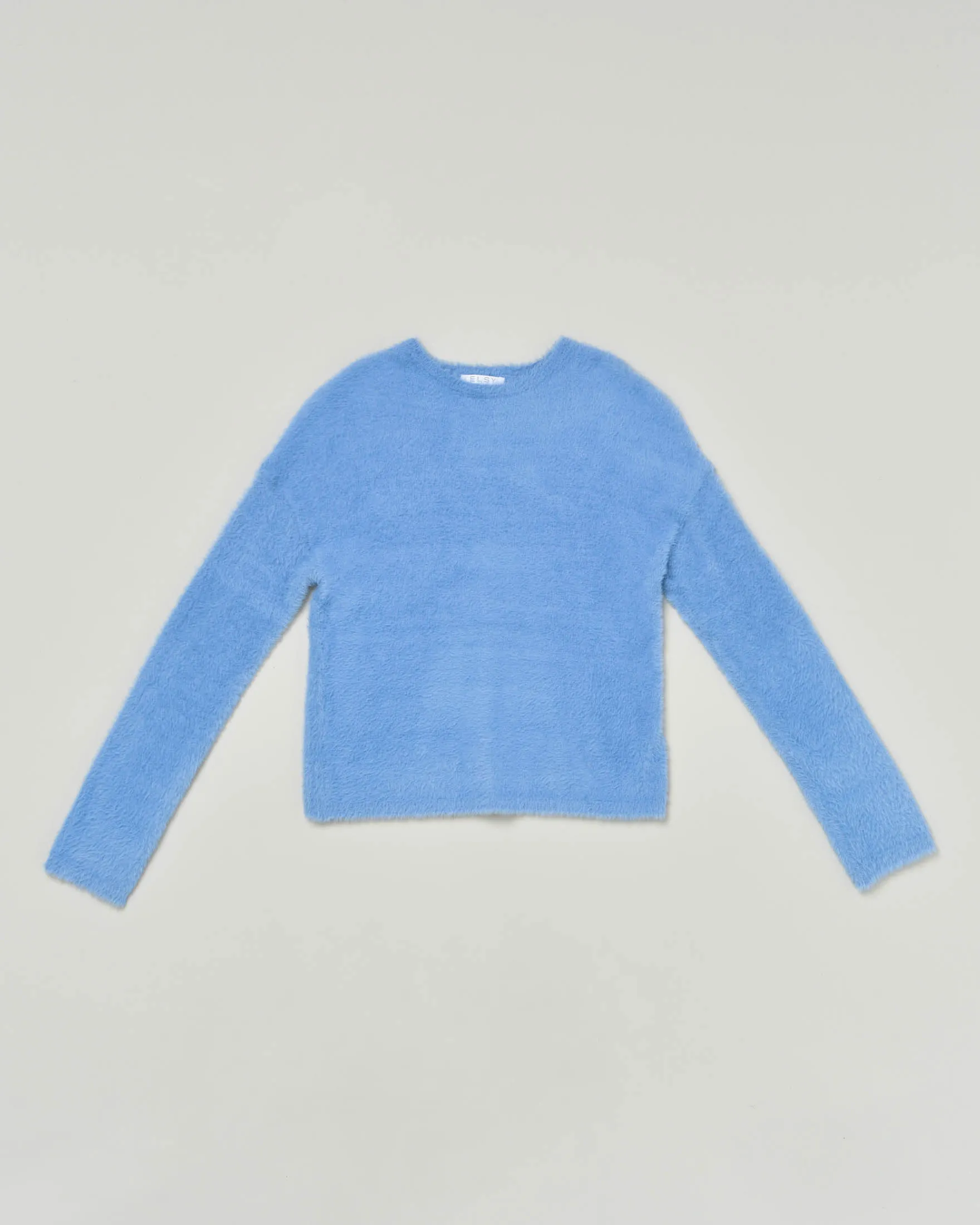 Maglia azzurra girocollo in eco-pelliccia 42-44