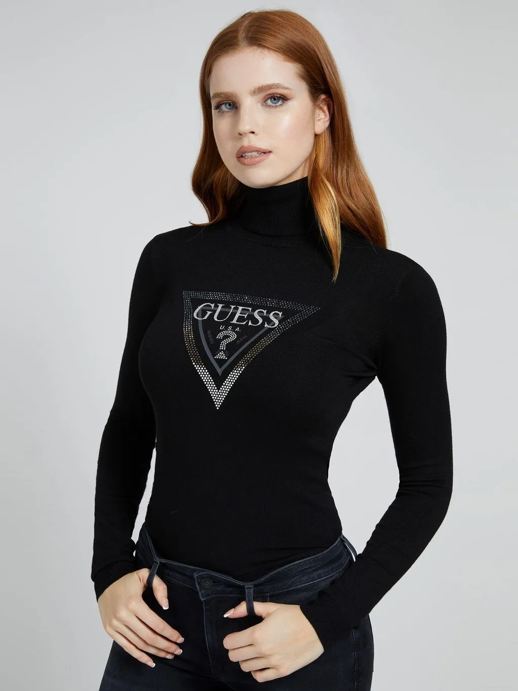 Maglia collo alto logo frontale guess