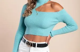 Maglietta lavorata a maglia con scollo, menta