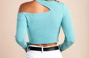 Maglietta lavorata a maglia con scollo, menta