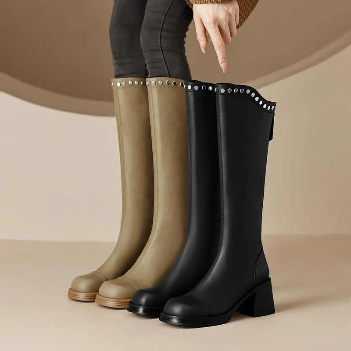 Moda Donna Stivali alti al ginocchio Autunno Inverno Vera pelle Tacchi alti Office Lady Scarpe eleganti Donna