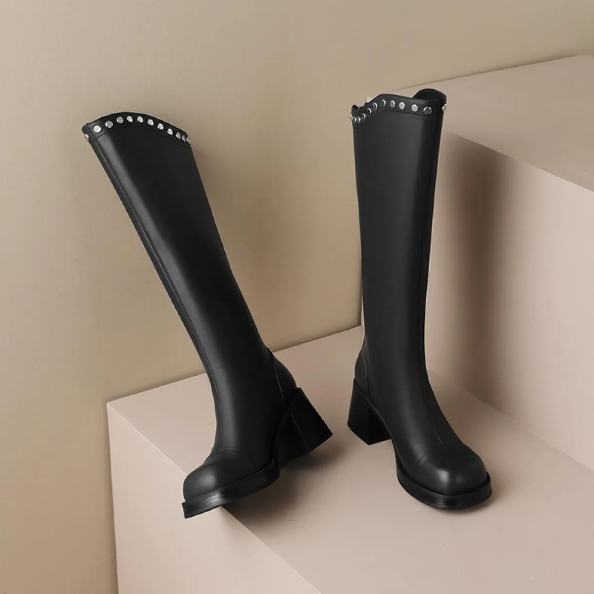 Moda Donna Stivali alti al ginocchio Autunno Inverno Vera pelle Tacchi alti Office Lady Scarpe eleganti Donna