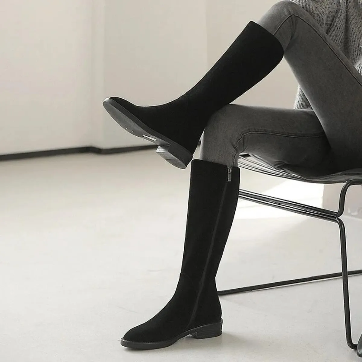 Nuova donna in pelle scamosciata invernale con tacco spesso stivali da donna stivali da equitazione caldi stivali alti antiscivo