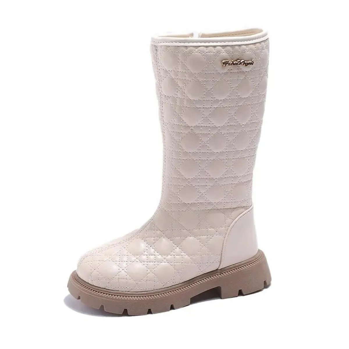 Nuovi stivali da ragazza autunno inverno 2024 stivali alti al ginocchio in morbida pelle per bambini moda plaid Zip stivali lung