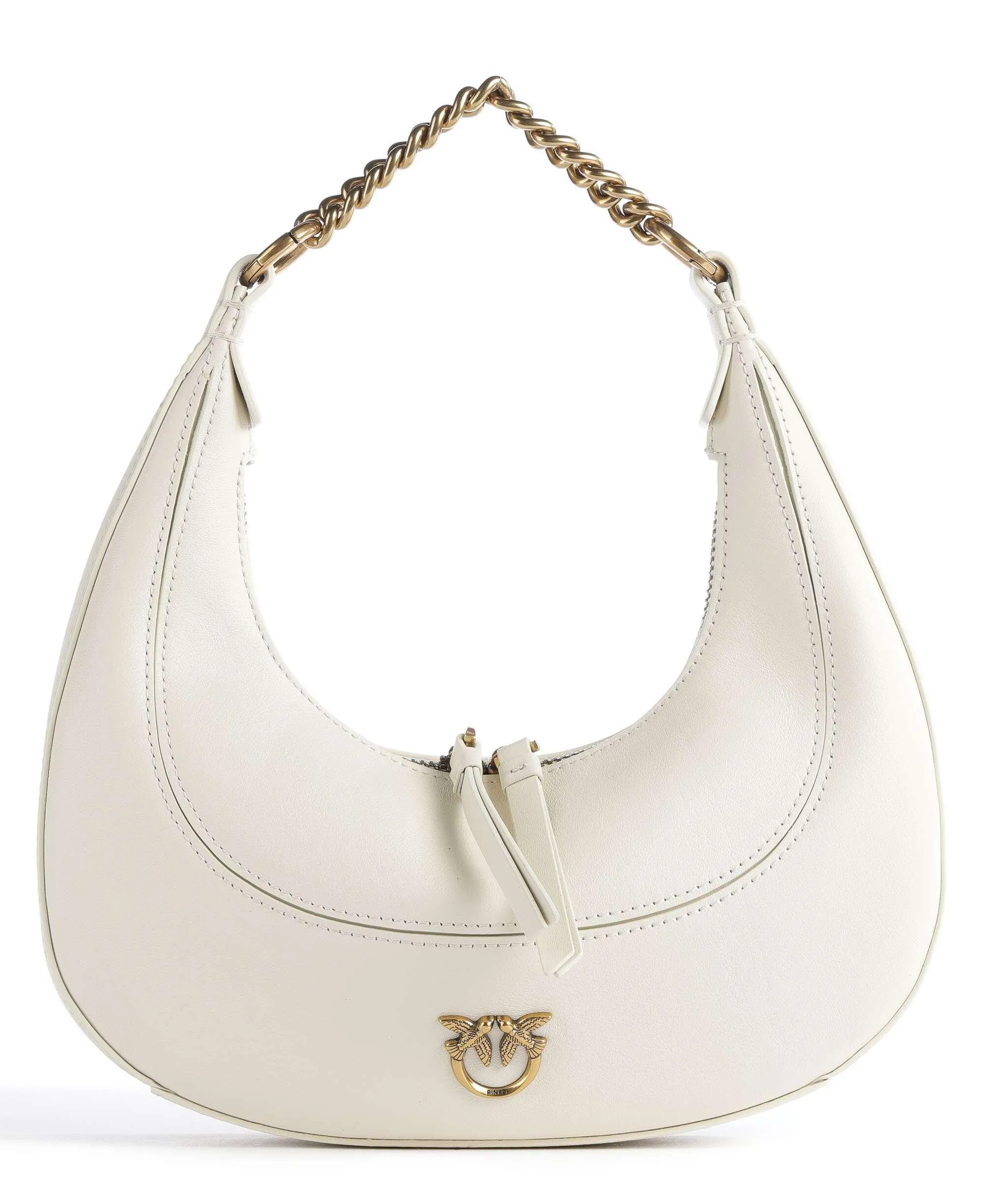  Pinko Brioche Mini Borsa hobo pelle a grana fine avorio  