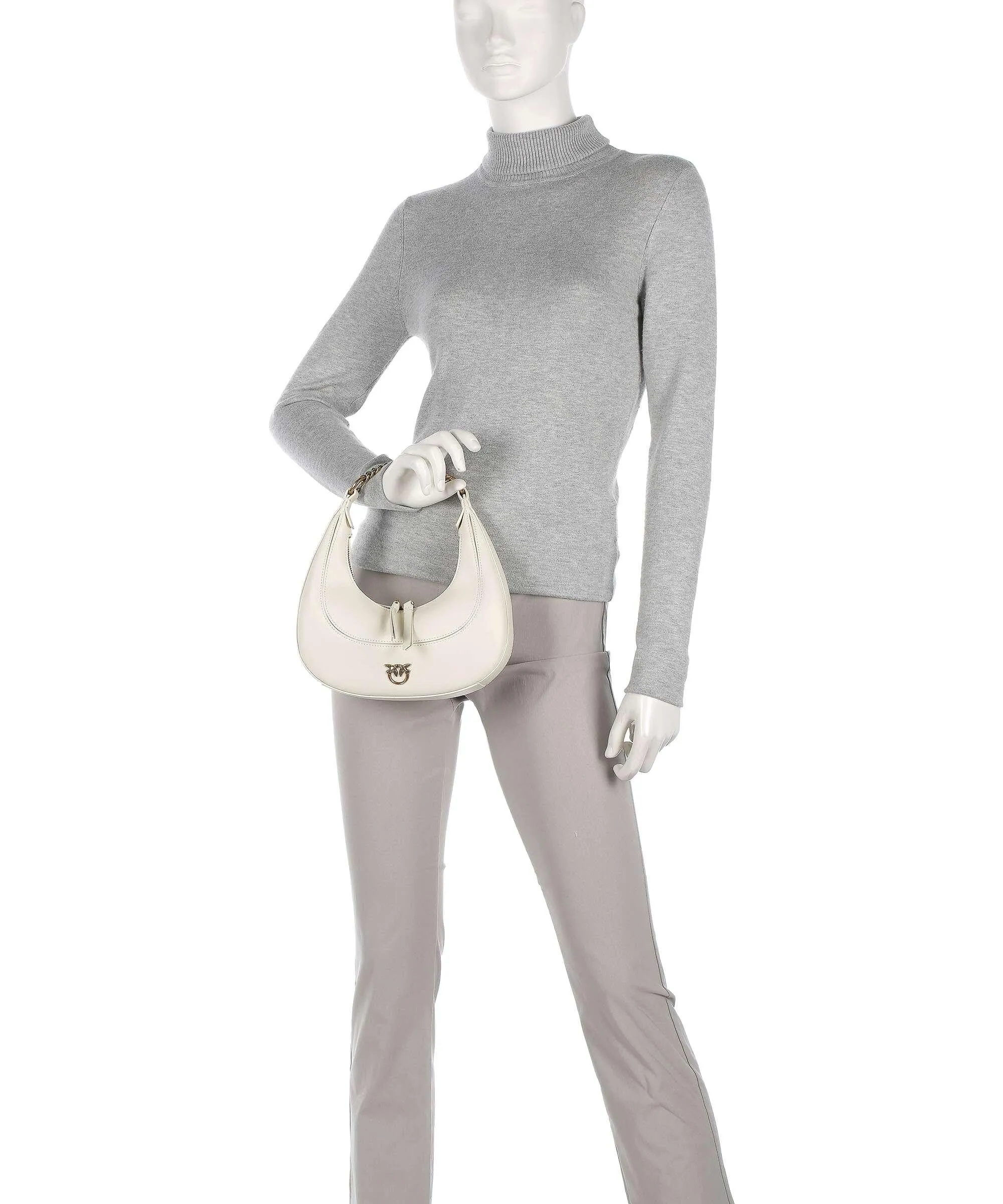  Pinko Brioche Mini Borsa hobo pelle a grana fine avorio  