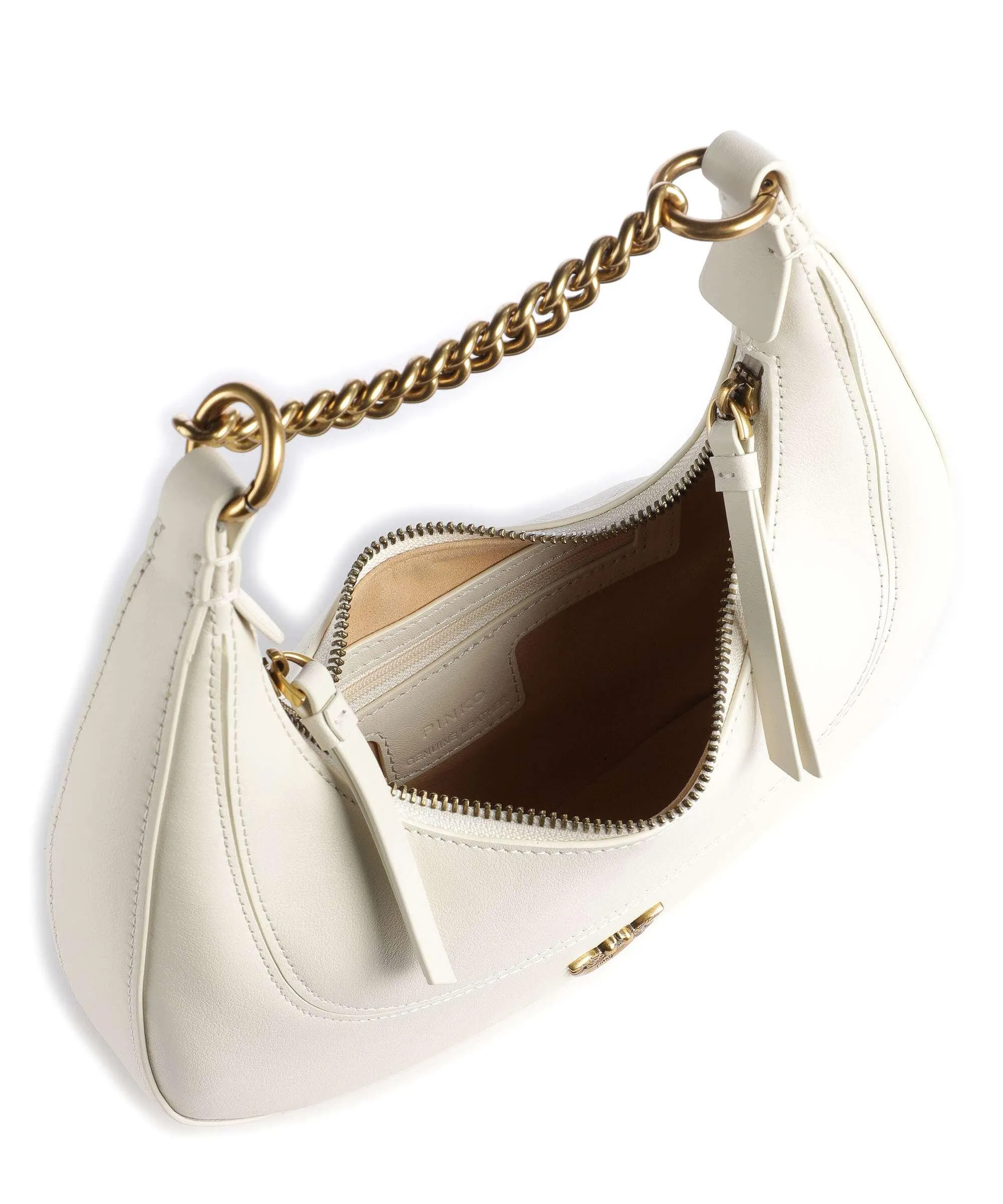  Pinko Brioche Mini Borsa hobo pelle a grana fine avorio  