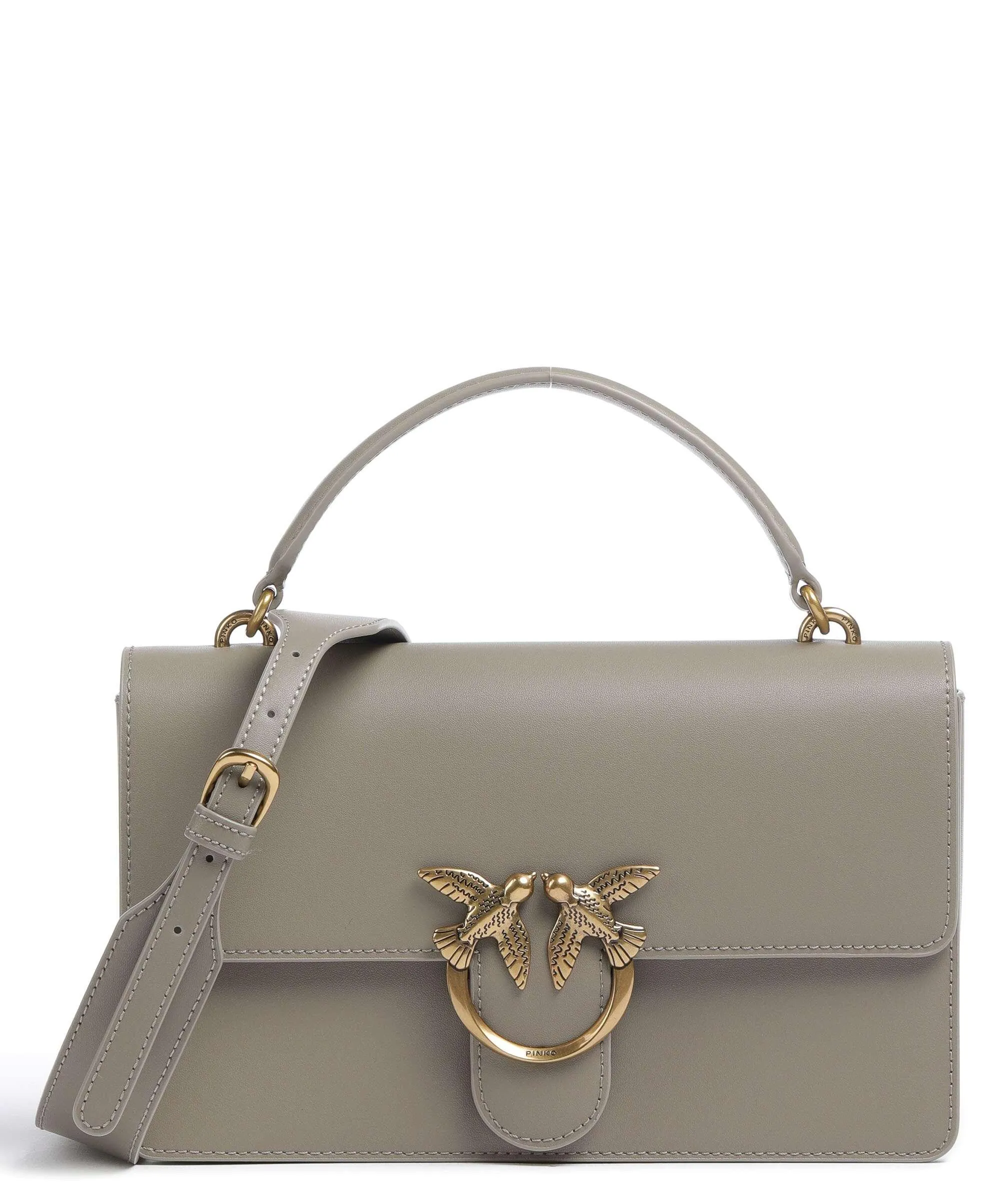  Pinko Love One Classic Borsa a mano pelle di vacchetta finemente grana taupe  