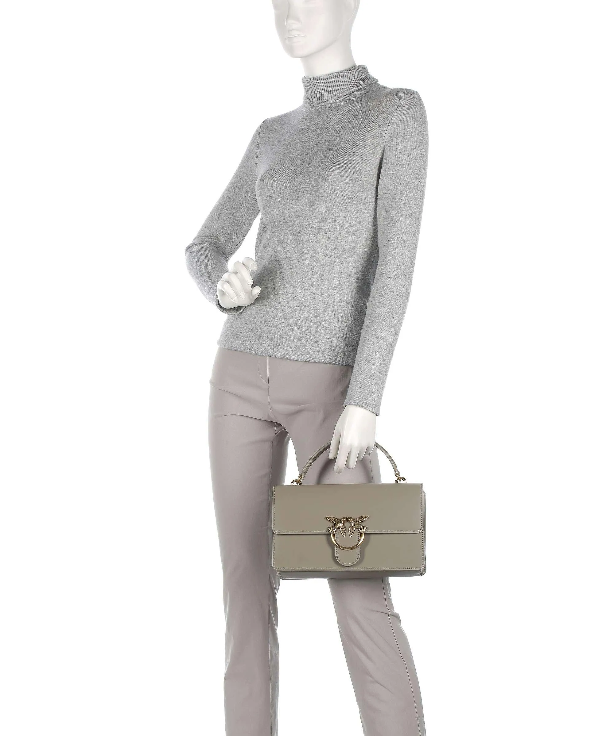  Pinko Love One Classic Borsa a mano pelle di vacchetta finemente grana taupe  