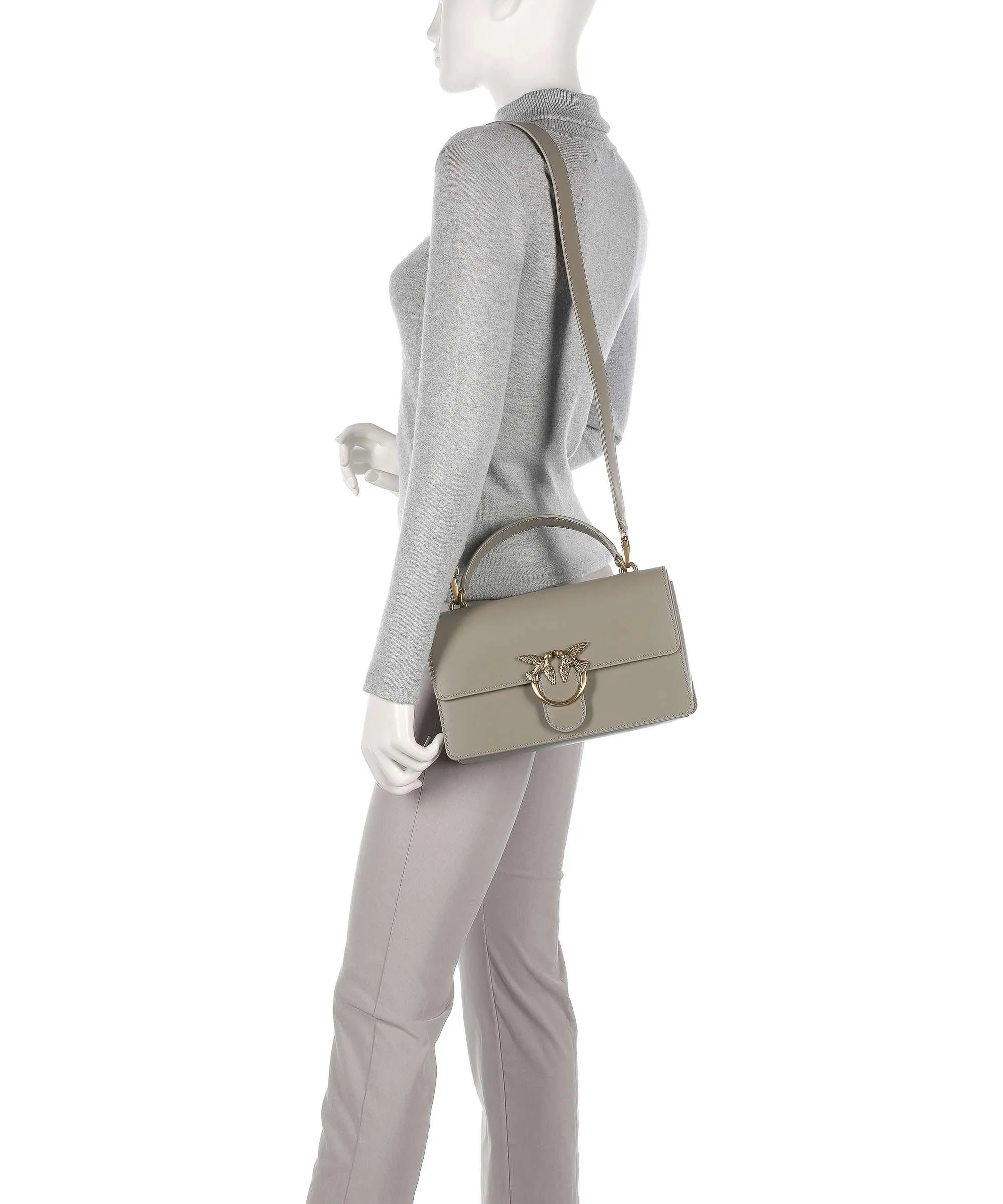  Pinko Love One Classic Borsa a mano pelle di vacchetta finemente grana taupe  