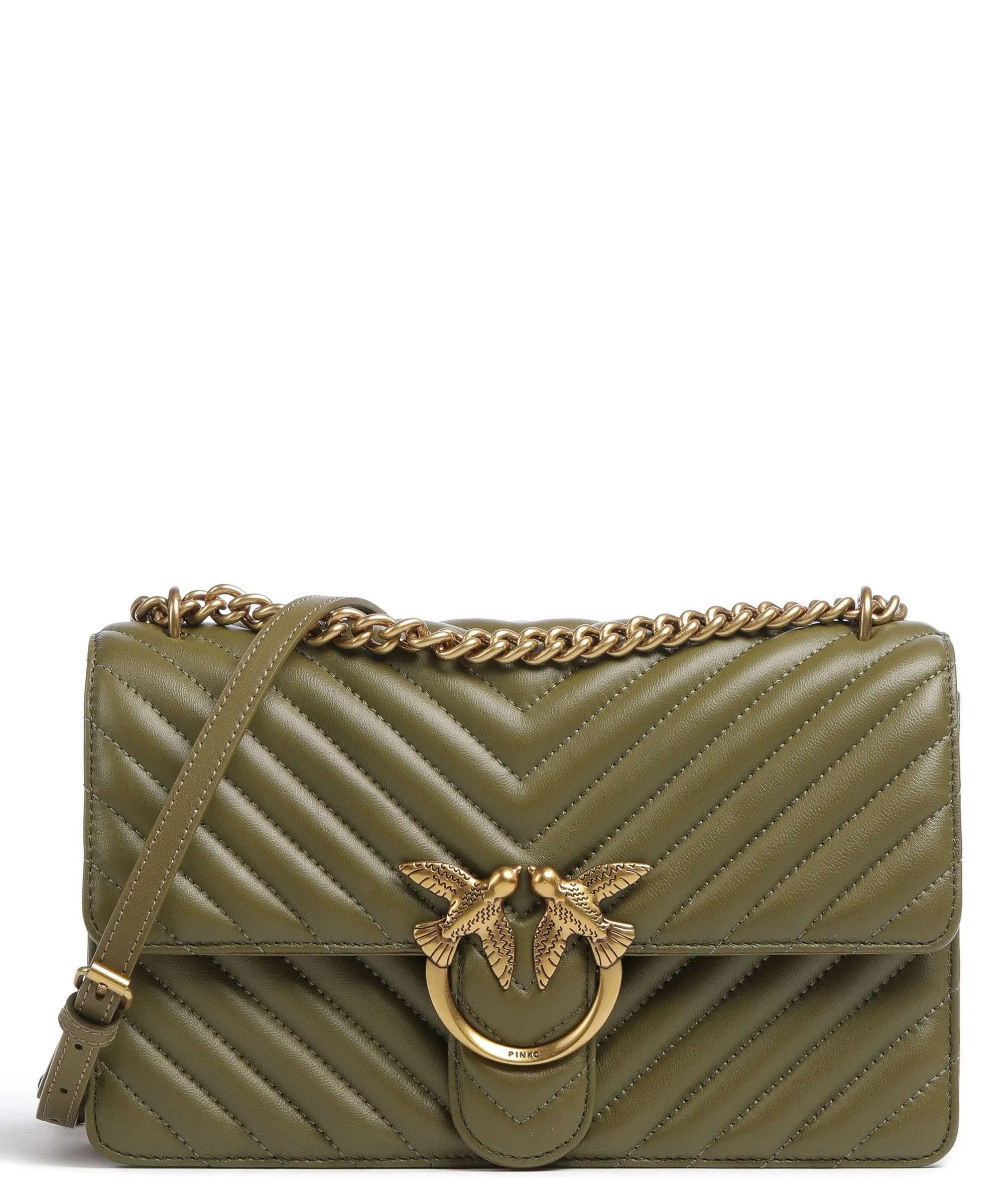  Pinko Love One Classic Borsa a spalla pelle di pecora verde-oliva  