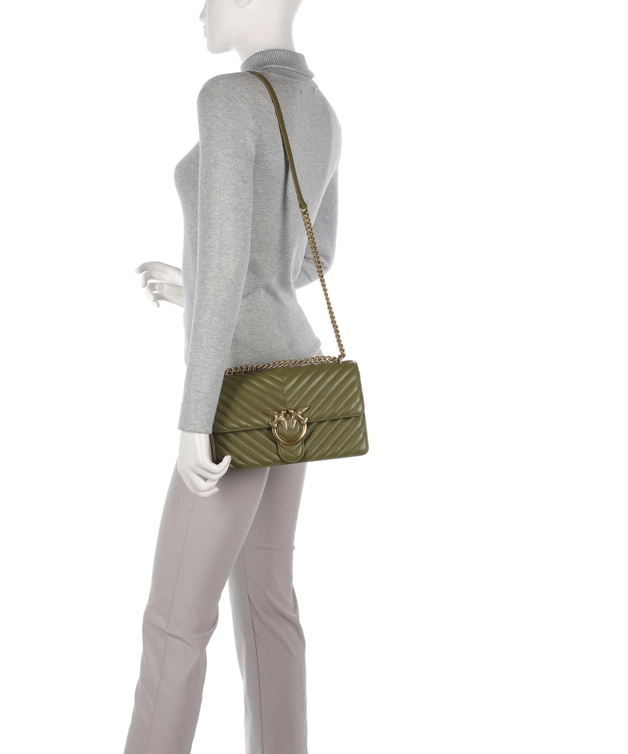  Pinko Love One Classic Borsa a spalla pelle di pecora verde-oliva  