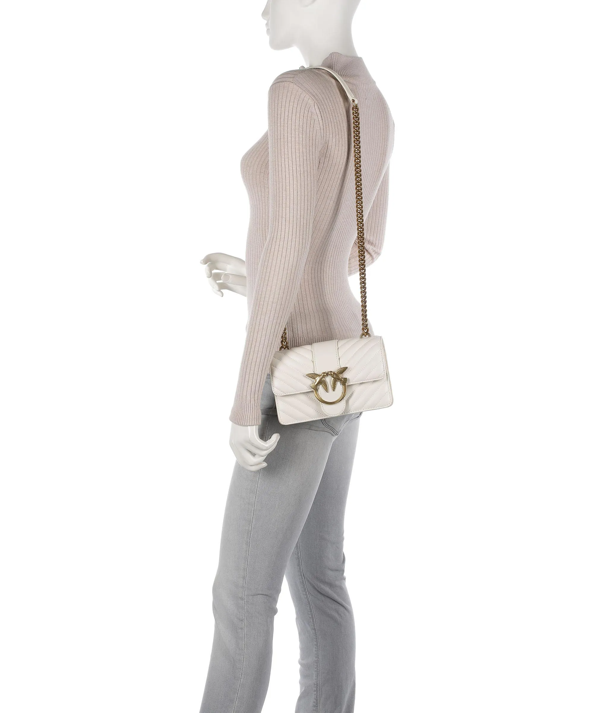  Pinko Love One Mini Borsa a tracolla pelle di pecora bianco  