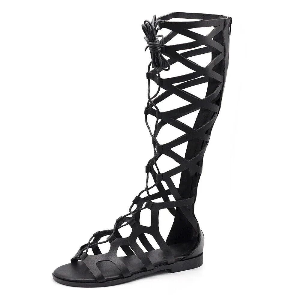 Sandali Gladiatore Stivali Estivi Alti al ginocchio da Donna Stringati L7211