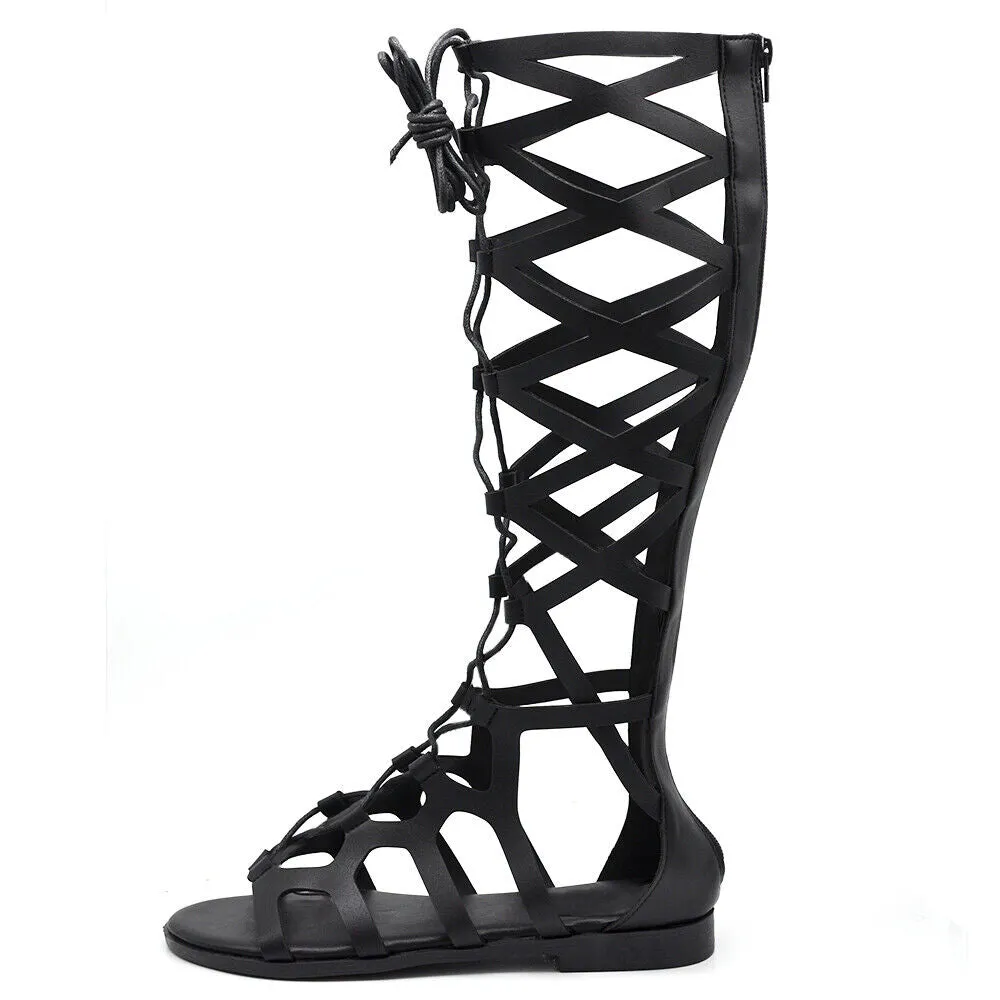 Sandali Gladiatore Stivali Estivi Alti al ginocchio da Donna Stringati L7211