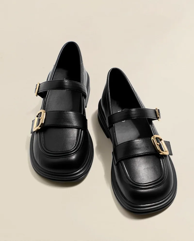 Scarpe in pelle con suola spessa Womens Autumn New Retro Mary Jane Loafer Shoes