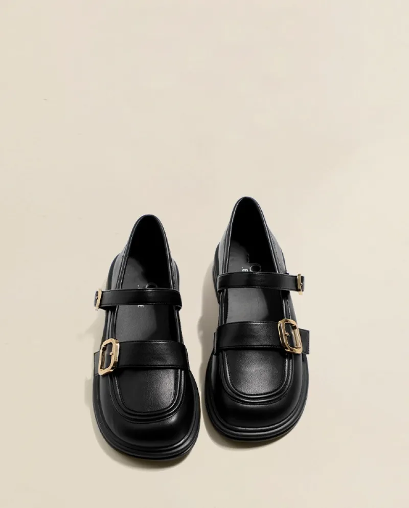 Scarpe in pelle con suola spessa Womens Autumn New Retro Mary Jane Loafer Shoes
