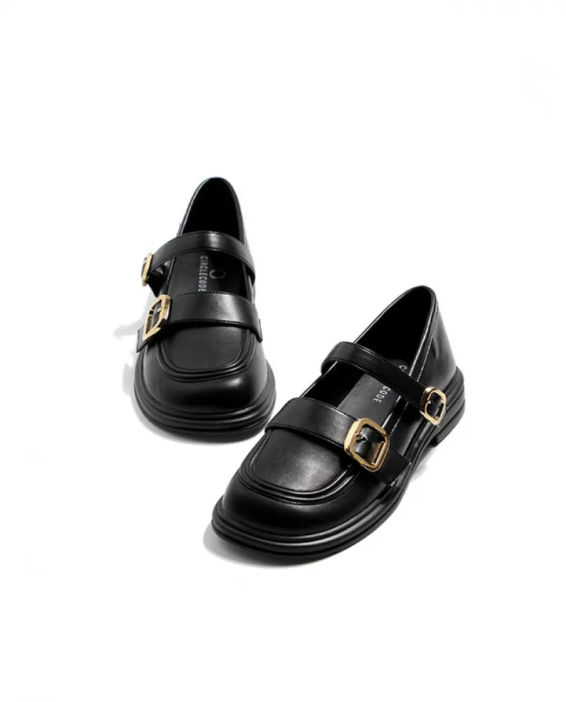Scarpe in pelle con suola spessa Womens Autumn New Retro Mary Jane Loafer Shoes
