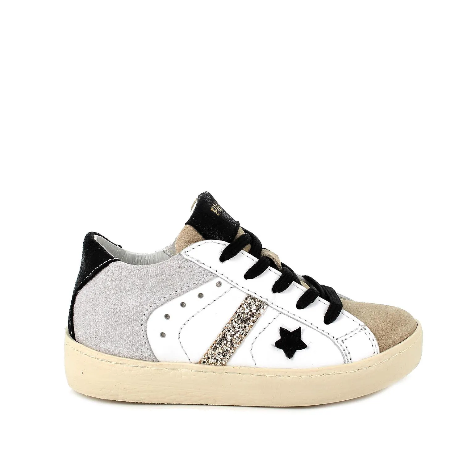 Scarpe in pelle da bambina beige-bianco            