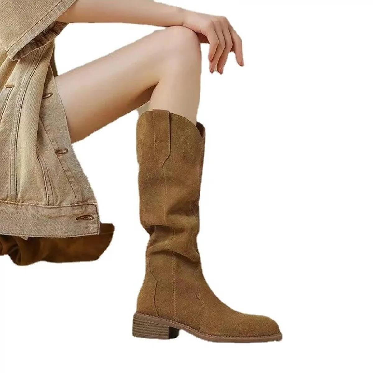 Scarpe per la vendita calda Stivali alti al ginocchio Design semplice Punta a punta Stivali lunghi con tacco quadrato Stivali ca