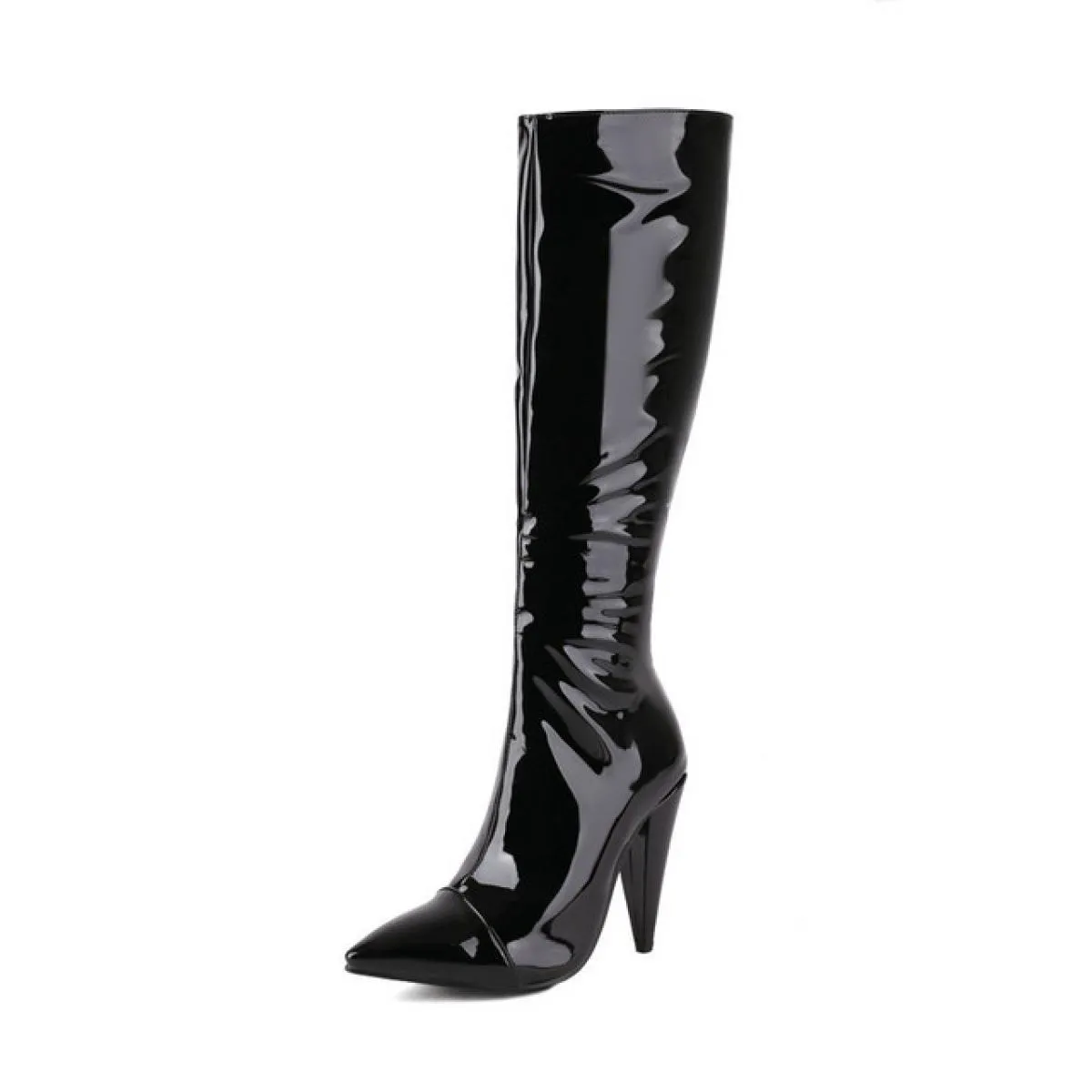 Stivali al ginocchio in ecopelle di marca firmati Strani tacchi alti Stivali a punta moda donna Stivali da donna Autunno Inverno