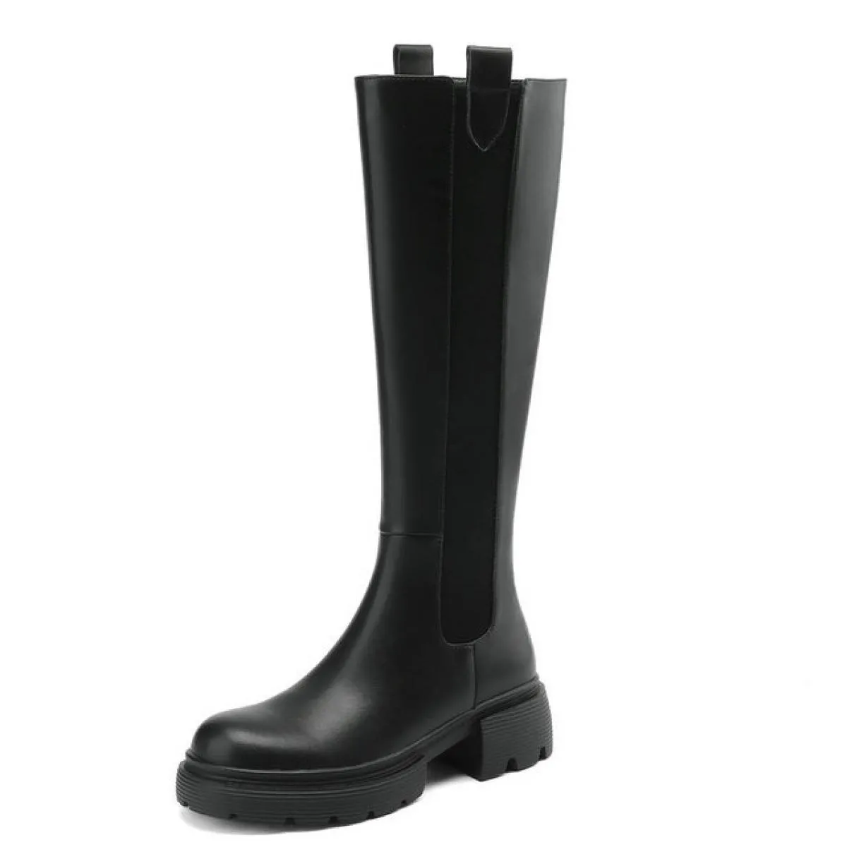 Stivali alti al ginocchio da donna eleganti Stivali con tacco spesso Stivali con punta tonda Autunno Inverno Cerniera posteriore