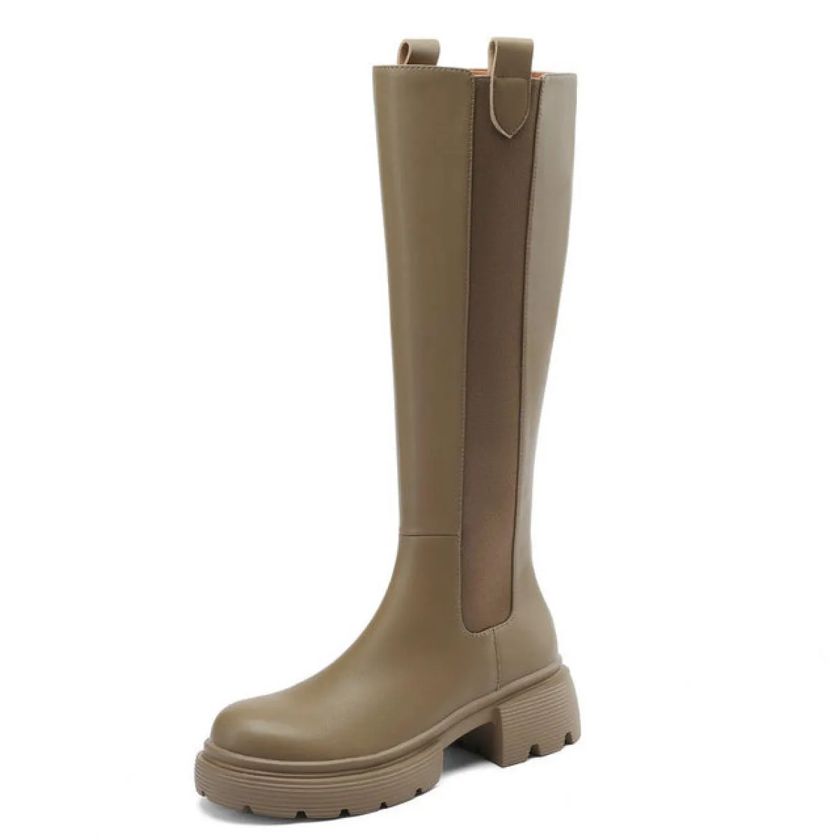 Stivali alti al ginocchio da donna eleganti Stivali con tacco spesso Stivali con punta tonda Autunno Inverno Cerniera posteriore