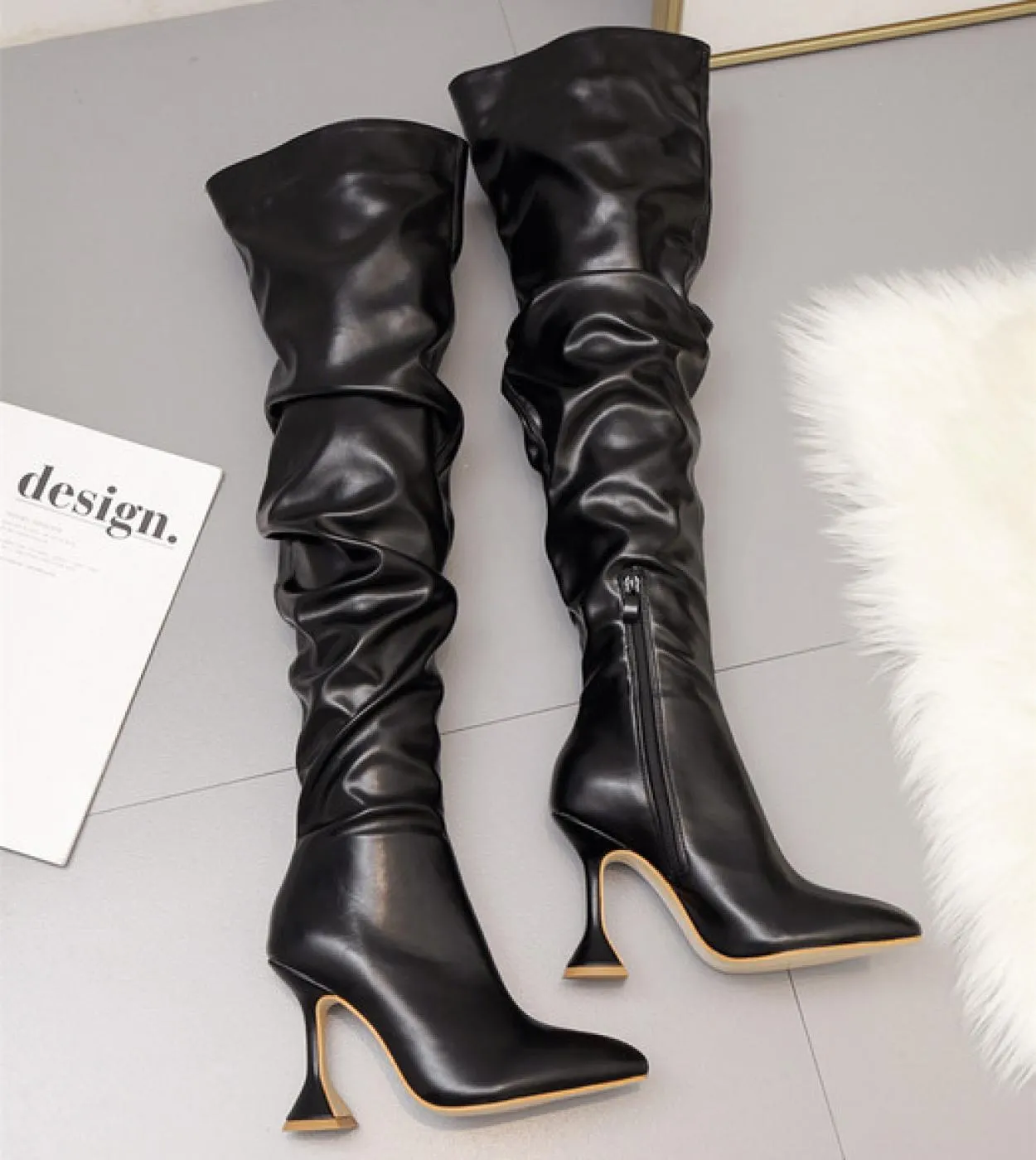 Stivali alti alla coscia da donna elasticizzati in cristallo stile stella Stivali sopra il ginocchio sottili elastici Stivali lu