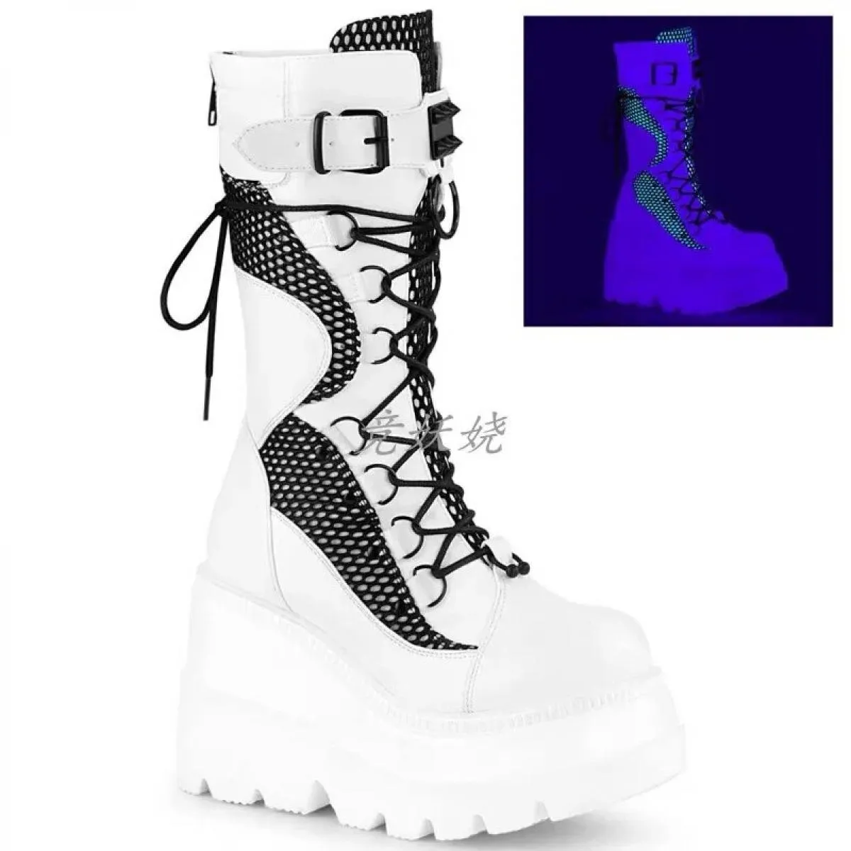Stivali alti da donna Stivali a metà polpaccio Cosplay Stivali con zeppa con piattaforma alta 2023 Autunno estivo Nuovo designer
