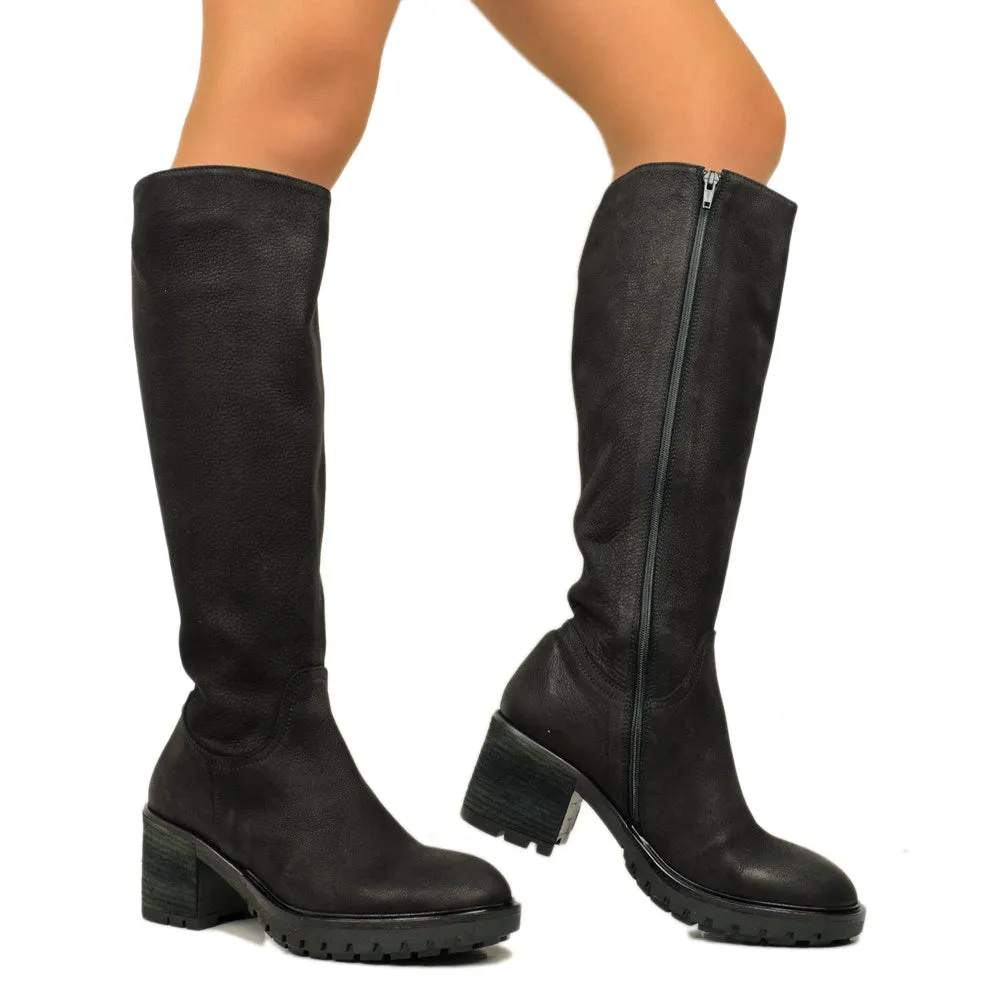 Stivali Biker Donna Neri Alti con Zip Made in Italy