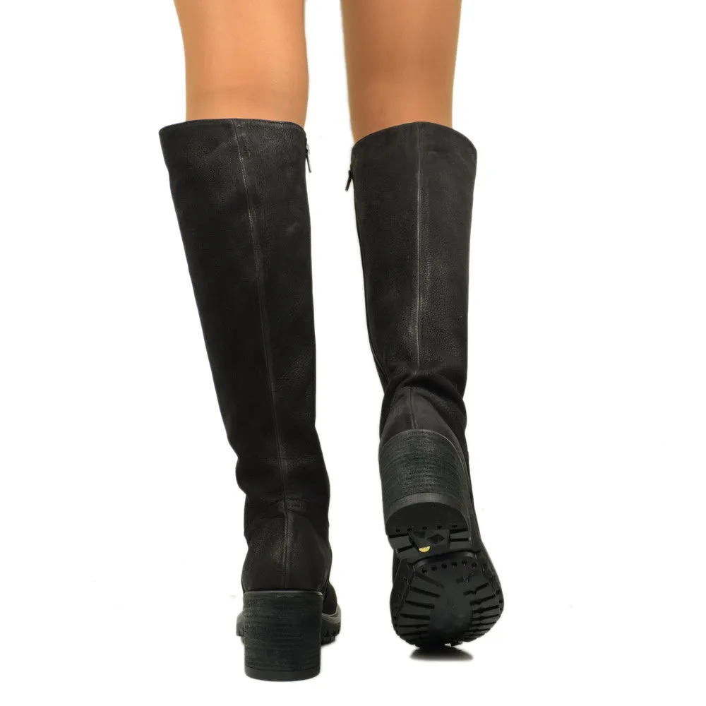 Stivali Biker Donna Neri Alti con Zip Made in Italy