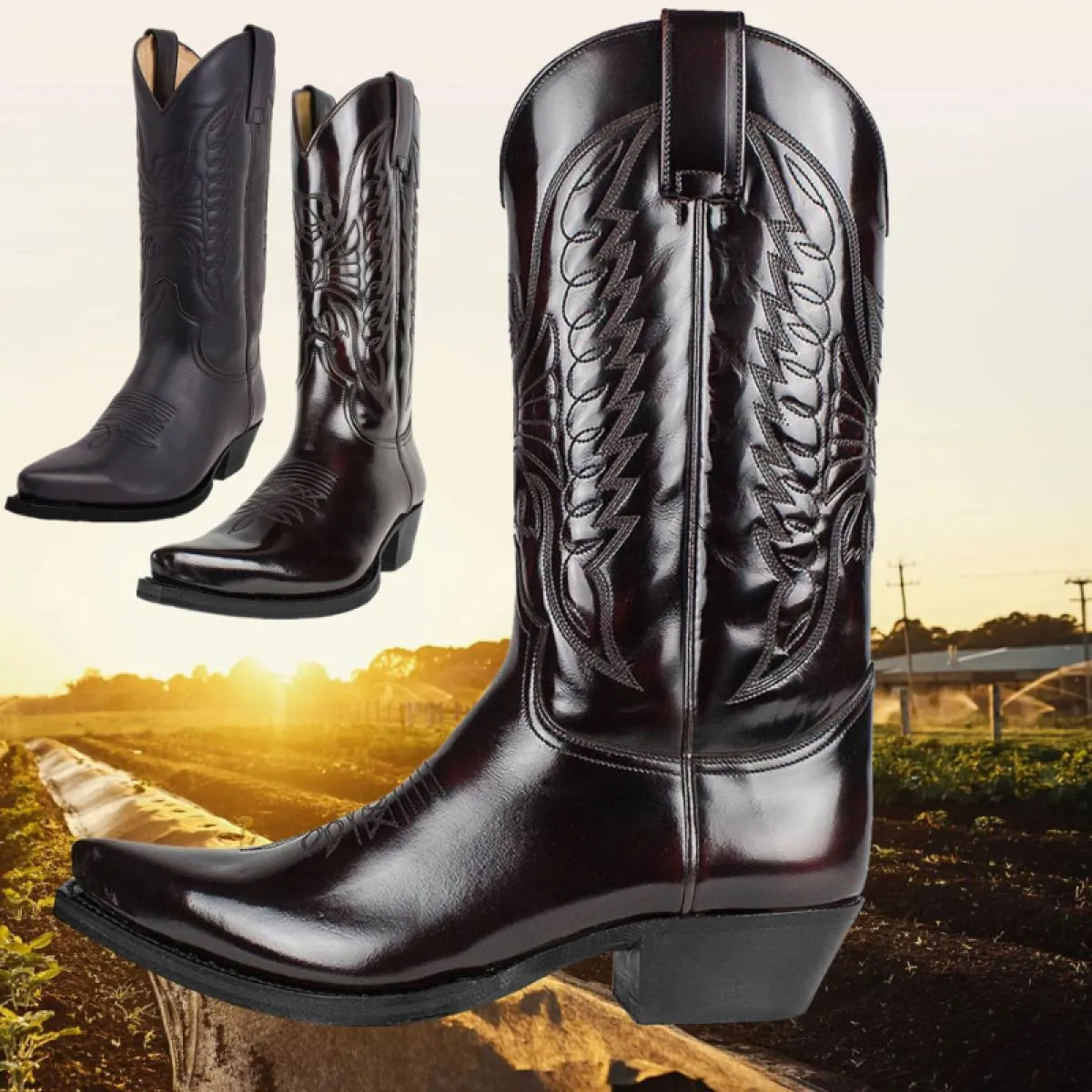 Stivali da cowboy occidentali con punta a punta Stivali da uomo con plateau impermeabili taglie forti autunno Scarpe da passeggi
