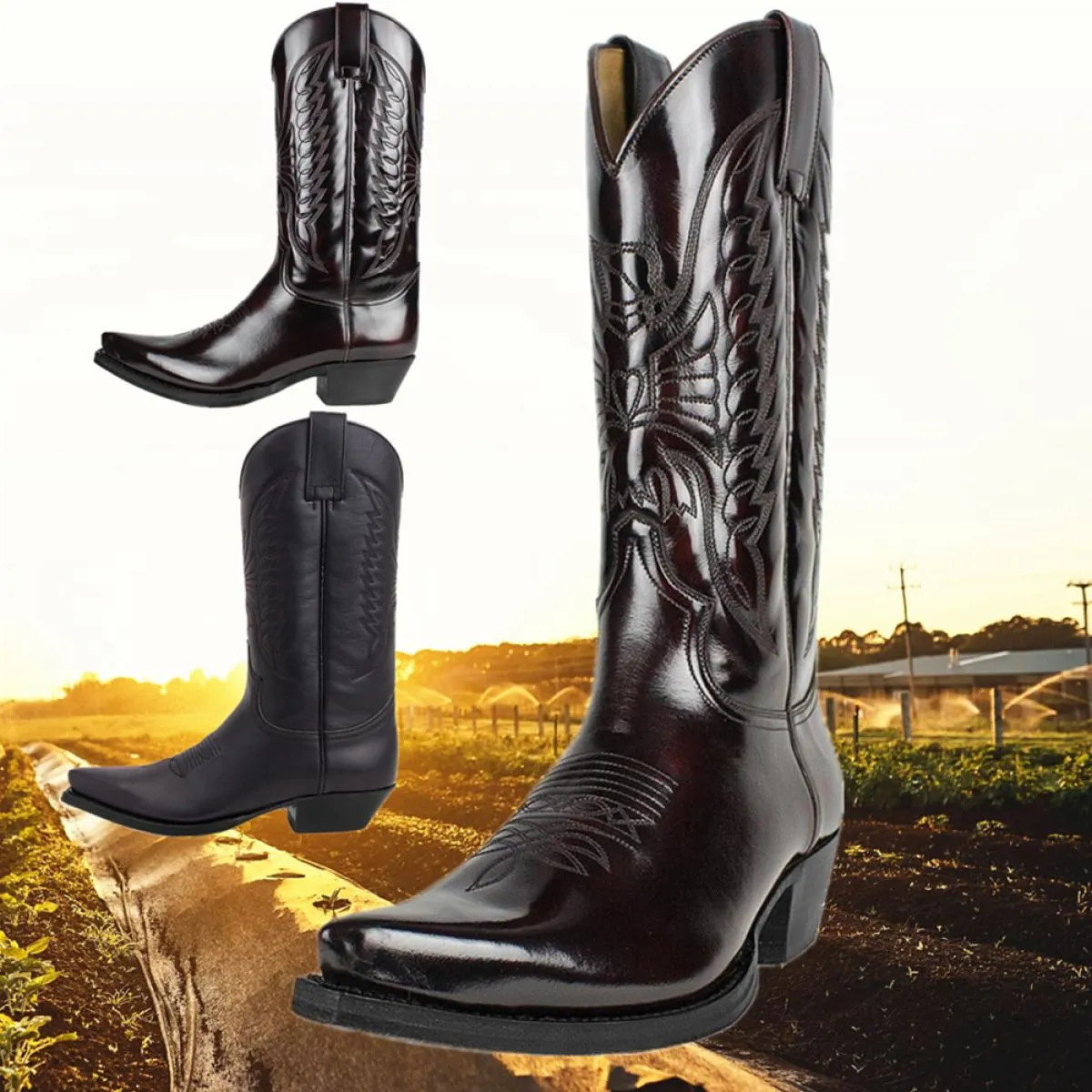 Stivali da cowboy occidentali con punta a punta Stivali da uomo con plateau impermeabili taglie forti autunno Scarpe da passeggi