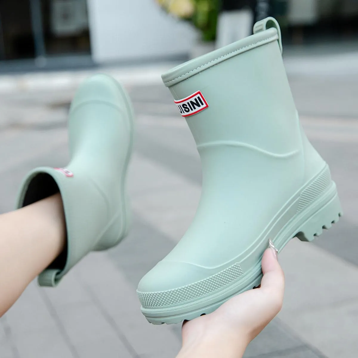 Stivali da pioggia da donna Impermeabili antiscivolo Stivali da pioggia a metà polpaccio Scarpe di gomma in PVC Punta tonda Copr